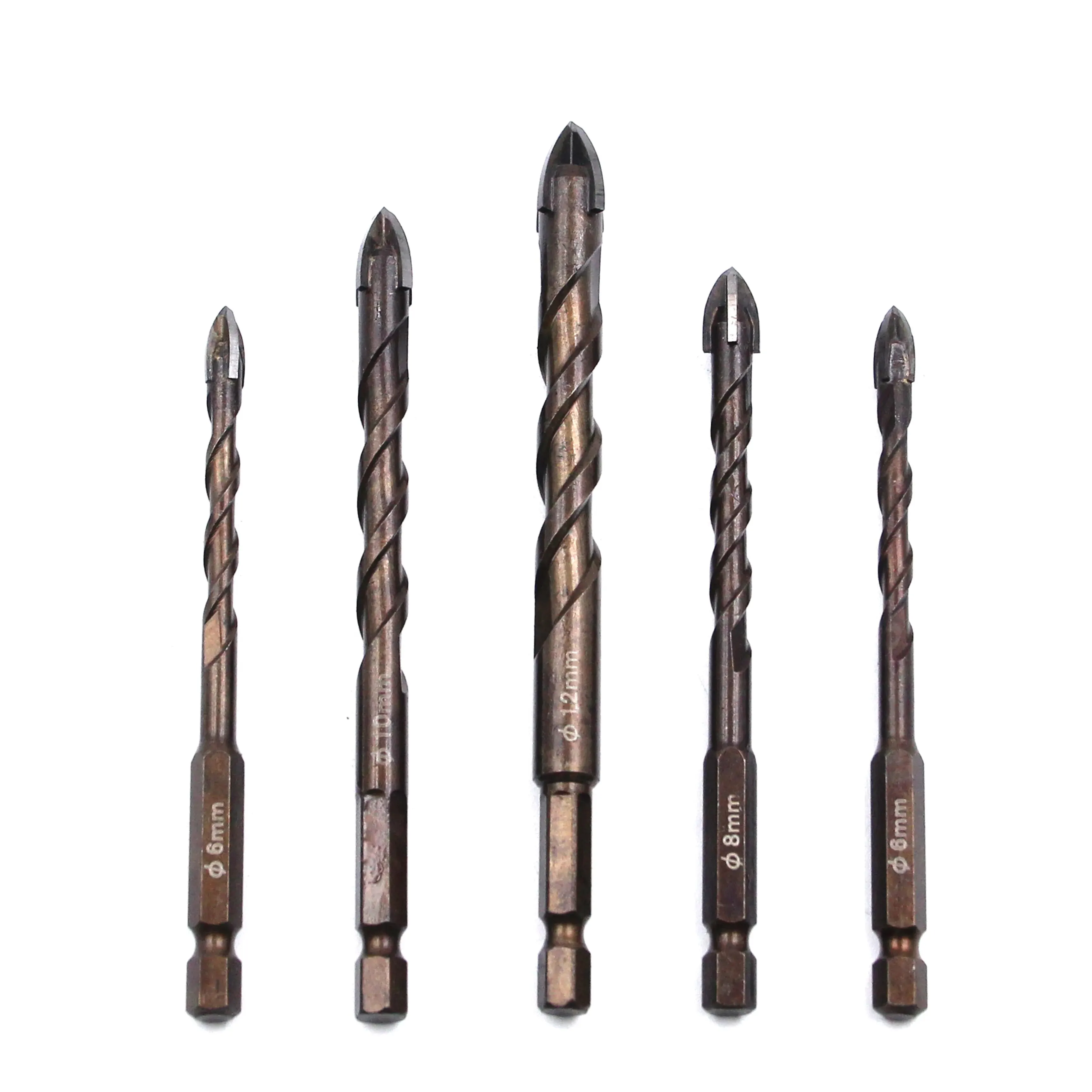 Hexagonal Handle Cross Glass Drill Bit for Ceramic Tile Drilling Baking Yellow Spiral Ceramic Wall Drilling Overlord Diamond Too