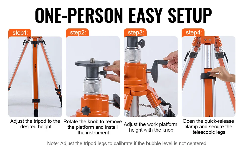 SucceBuy Laser Level Tripod Stand 5/8" Thread Mount 16.53-65.55 inch Height Adjustment Heavy Duty Survey Tripod for Construction