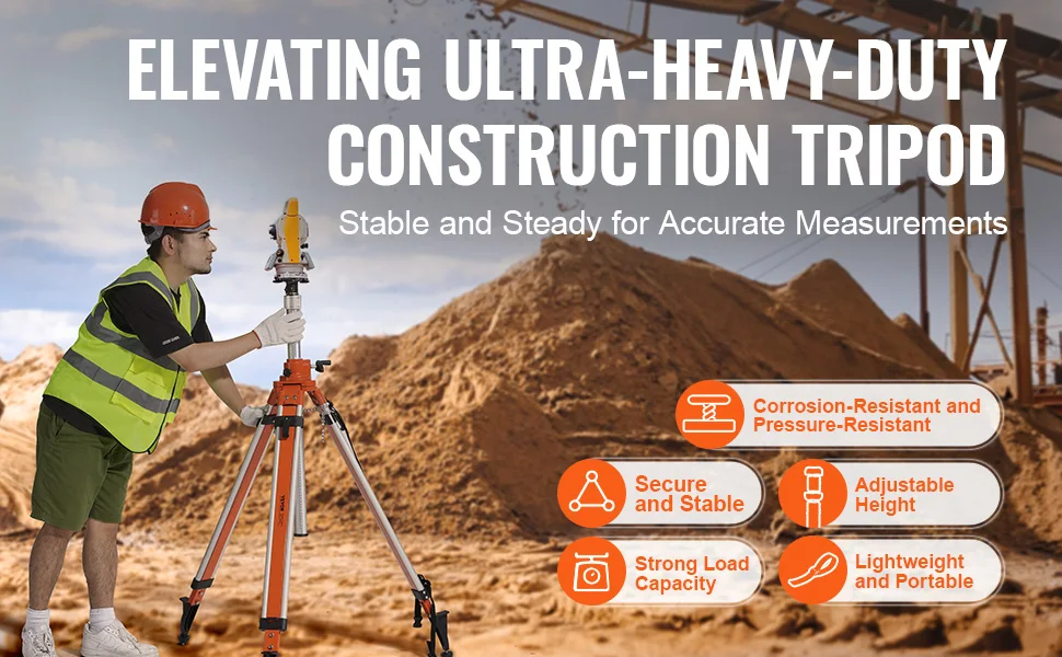 SucceBuy Laser Level Tripod Stand 5/8" Thread Mount 16.53-65.55 inch Height Adjustment Heavy Duty Survey Tripod for Construction