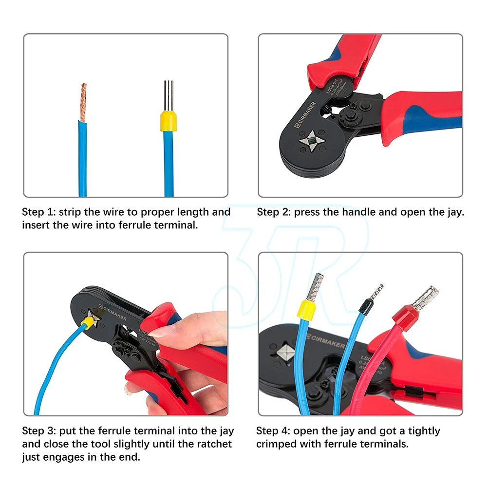 1301 Ferrule Bootlace Crimper Crimping kit 0.25-10mm² Wire Cord End Ratchet Tool