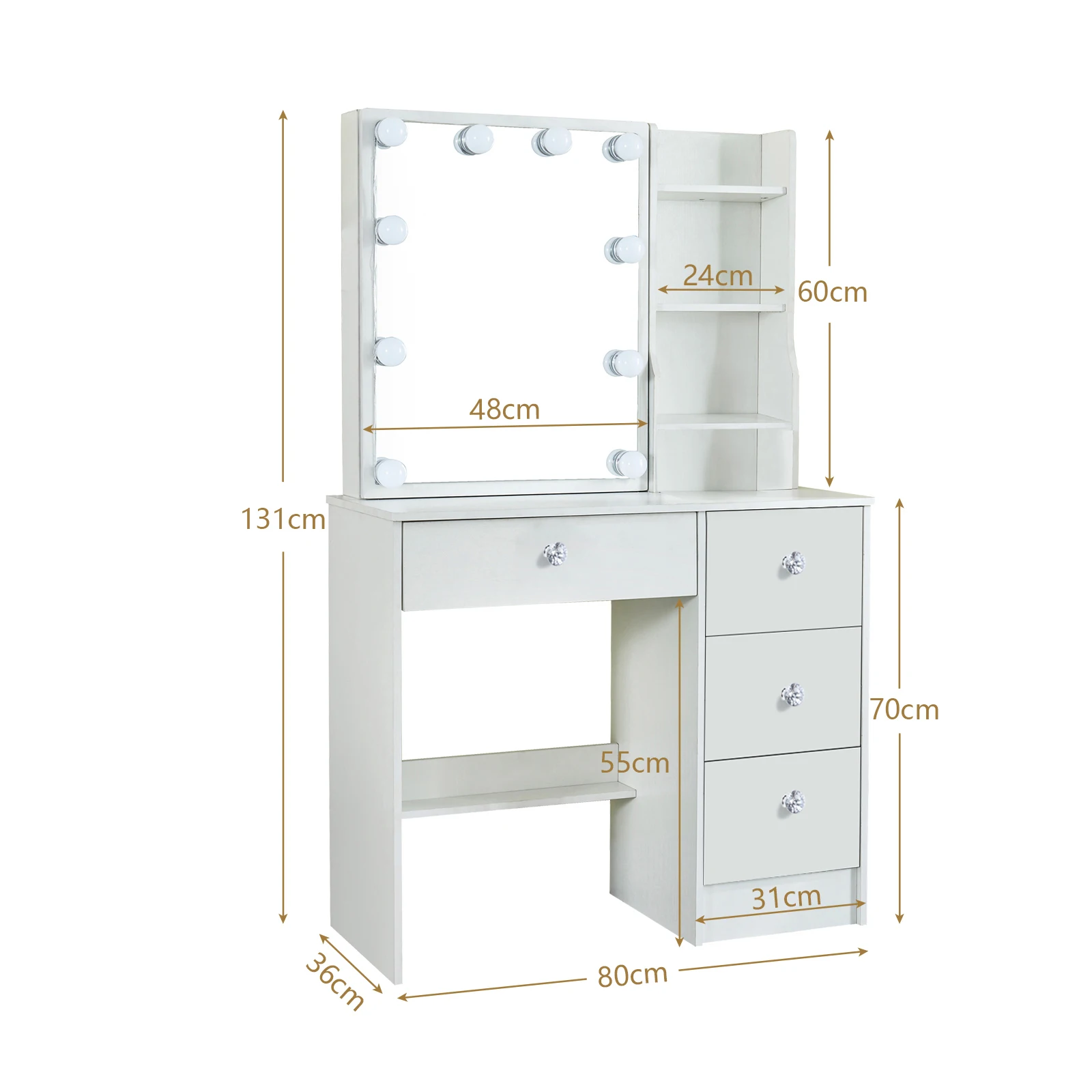 With Smart LED Sliding Mirror 4 Drawers Vanity Table Makeup Dressing Table Set
