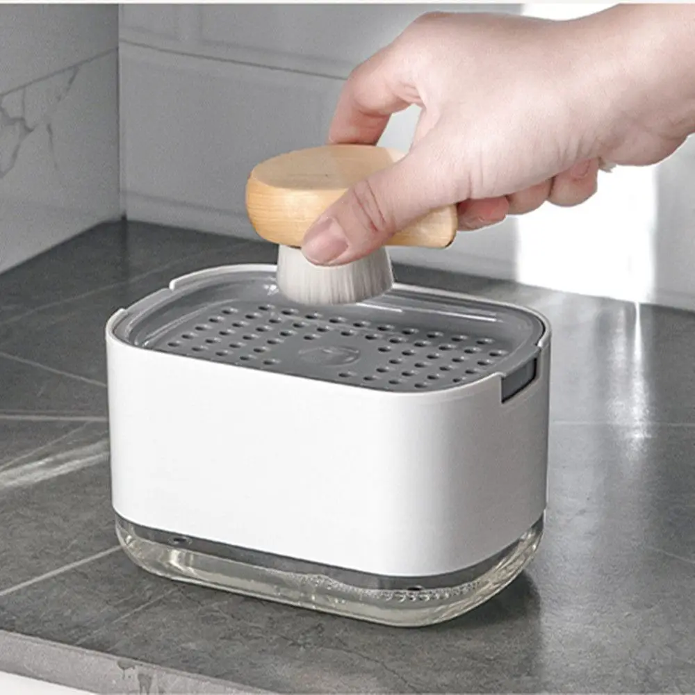 Soap Dispenser Box Press Dispenser Scrubbing Liquid Container Kitchen Bathroom Automatic Detergent Foam Box with Sponge Holder