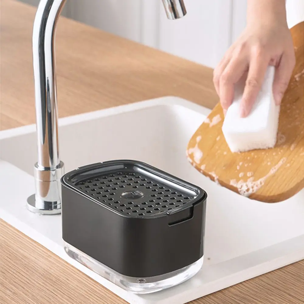 Soap Dispenser Box Press Dispenser Scrubbing Liquid Container Kitchen Bathroom Automatic Detergent Foam Box with Sponge Holder