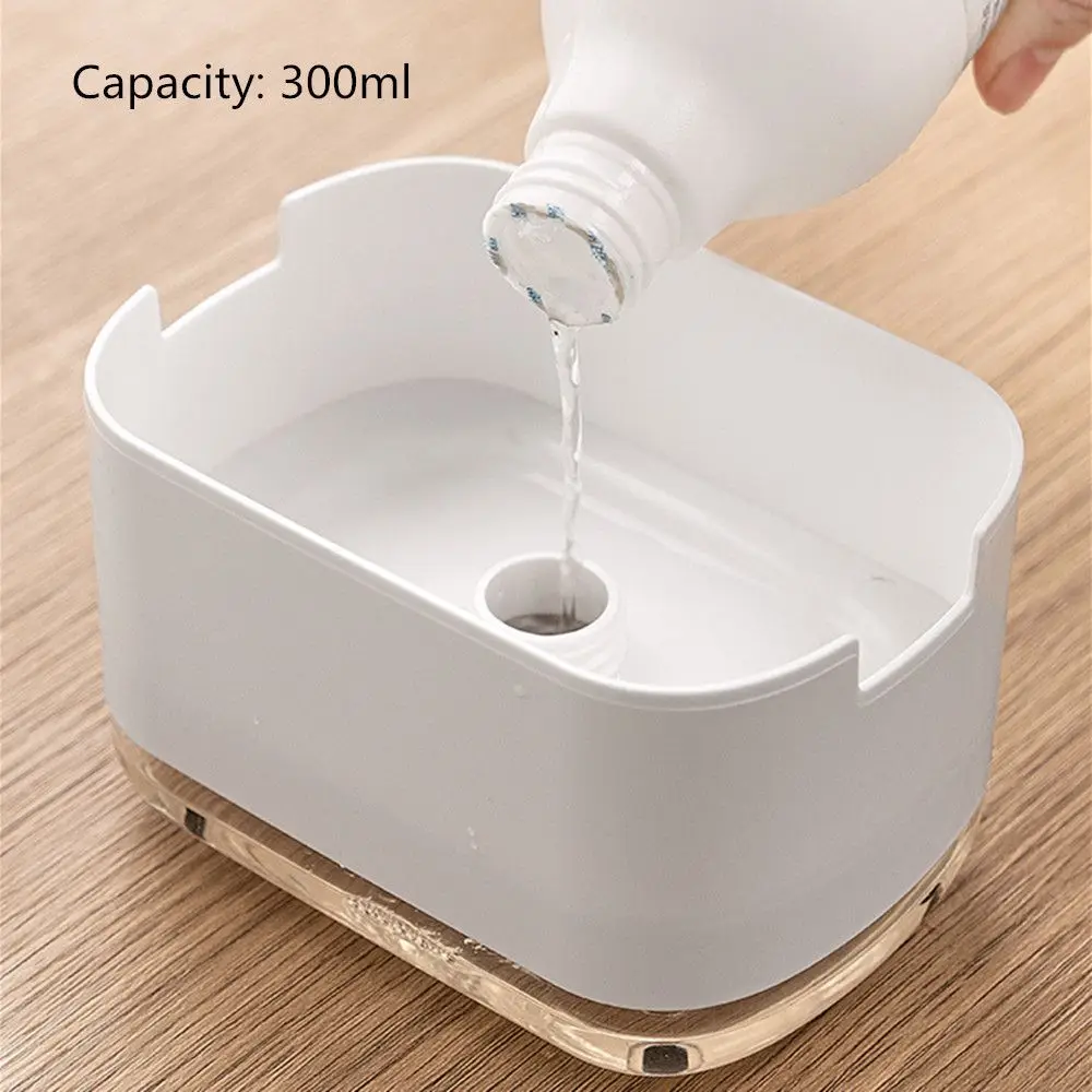 Soap Dispenser Box Press Dispenser Scrubbing Liquid Container Kitchen Bathroom Automatic Detergent Foam Box with Sponge Holder