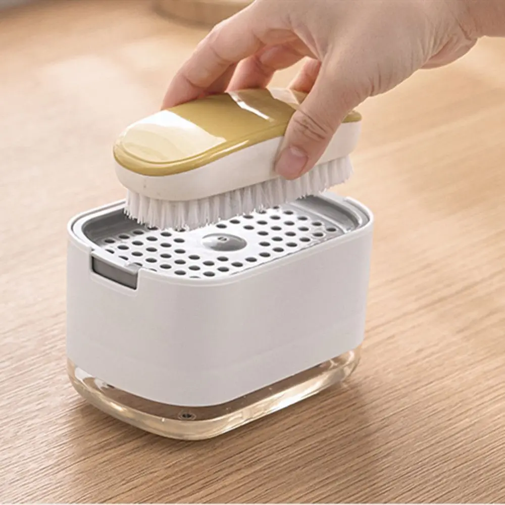 Soap Dispenser Box Press Dispenser Scrubbing Liquid Container Kitchen Bathroom Automatic Detergent Foam Box with Sponge Holder