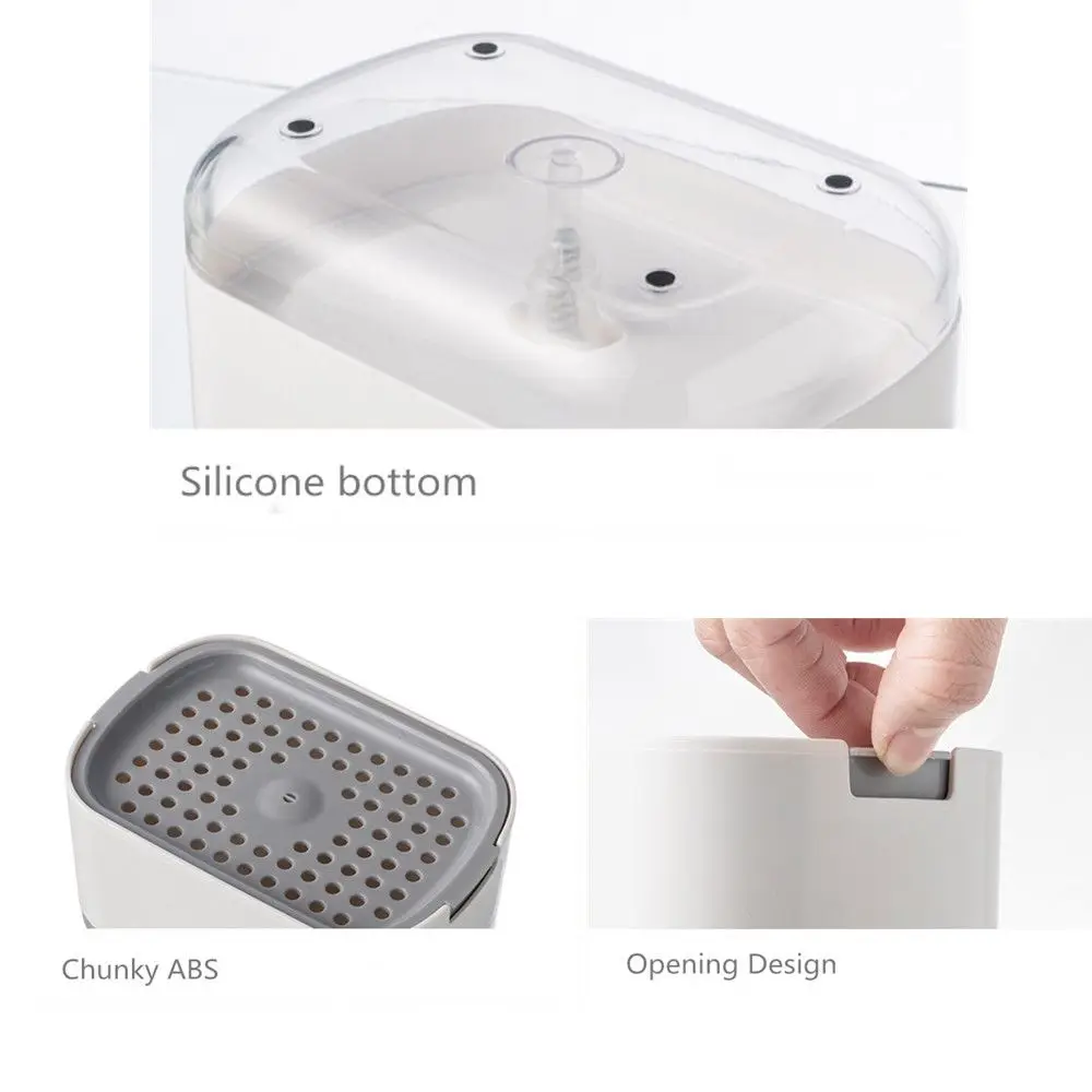 Soap Dispenser Box Press Dispenser Scrubbing Liquid Container Kitchen Bathroom Automatic Detergent Foam Box with Sponge Holder