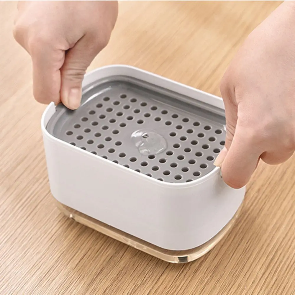 Soap Dispenser Box Press Dispenser Scrubbing Liquid Container Kitchen Bathroom Automatic Detergent Foam Box with Sponge Holder