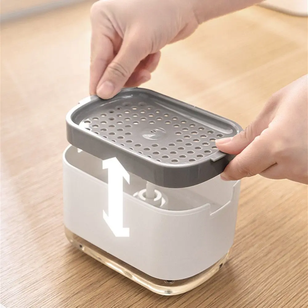 Soap Dispenser Box Press Dispenser Scrubbing Liquid Container Kitchen Bathroom Automatic Detergent Foam Box with Sponge Holder