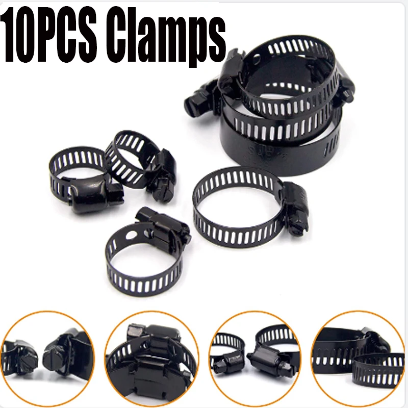 10pcs Adjustable 6-38mm Stainless Steel Drive Hose Clamps Fuel Line Worm Clips Hose Clamps Clips Cooling System Accessories