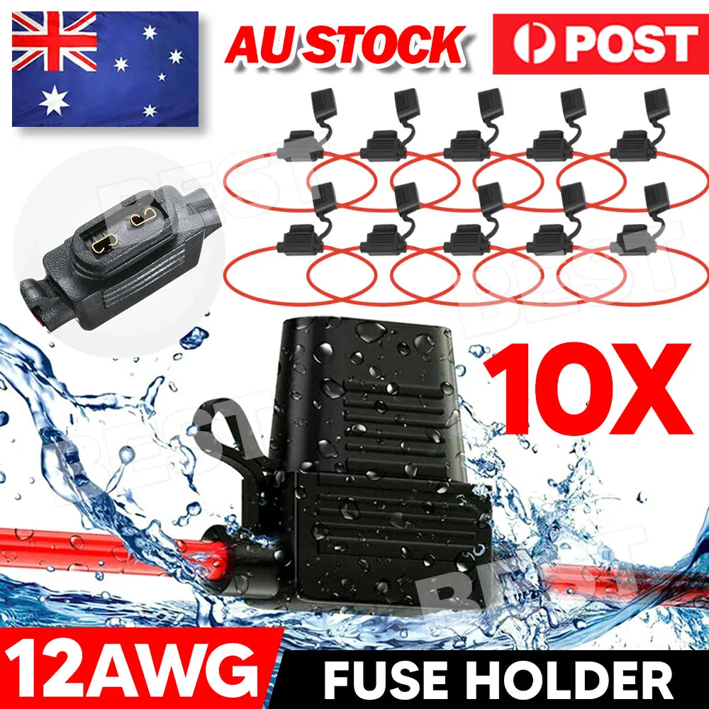 10 Pcs 12V 30A Standard Blade Inline Fuse Holder with Waterproof Dustproof Cover