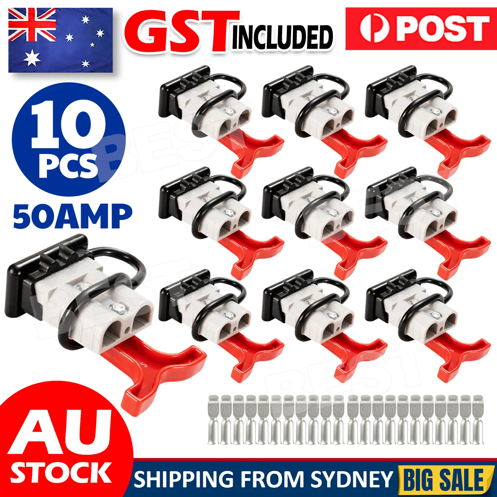 10x Anderson Style Plug Connectors 50 AMP T Handle Dust Cap Cover Solar AU