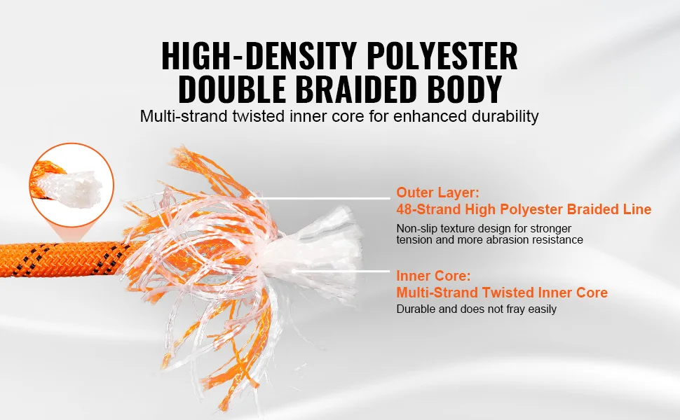 SucceBuy 220 ft Dual-Weave Polyester Rope 48-Strand Outdoor Accessories Emergency Cord for Camping Swinging Rappelling Rescue