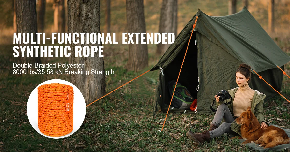 SucceBuy 220 ft Dual-Weave Polyester Rope 48-Strand Outdoor Accessories Emergency Cord for Camping Swinging Rappelling Rescue