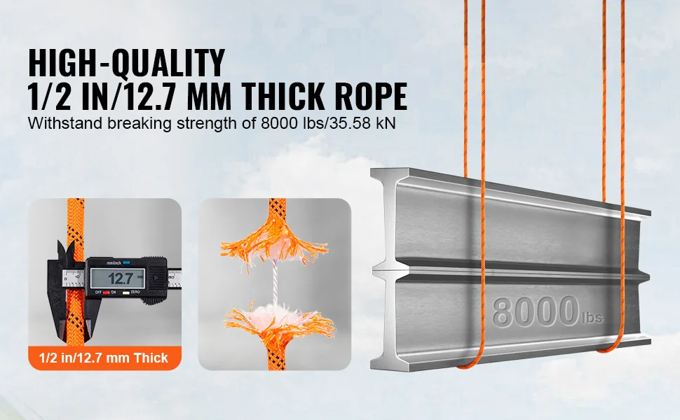 SucceBuy 220 ft Dual-Weave Polyester Rope 48-Strand Outdoor Accessories Emergency Cord for Camping Swinging Rappelling Rescue