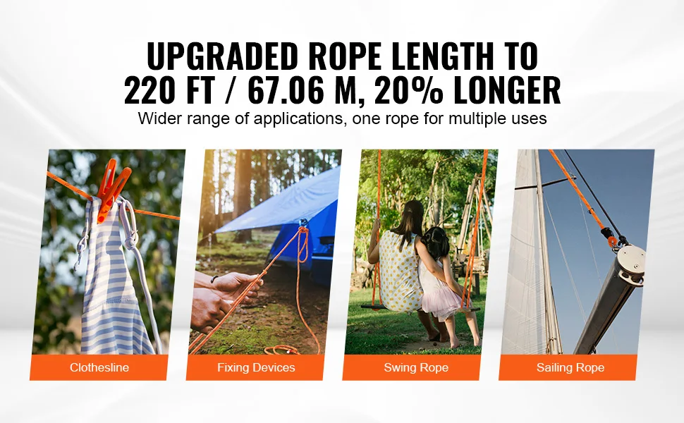SucceBuy 220 ft Dual-Weave Polyester Rope 48-Strand Outdoor Accessories Emergency Cord for Camping Swinging Rappelling Rescue
