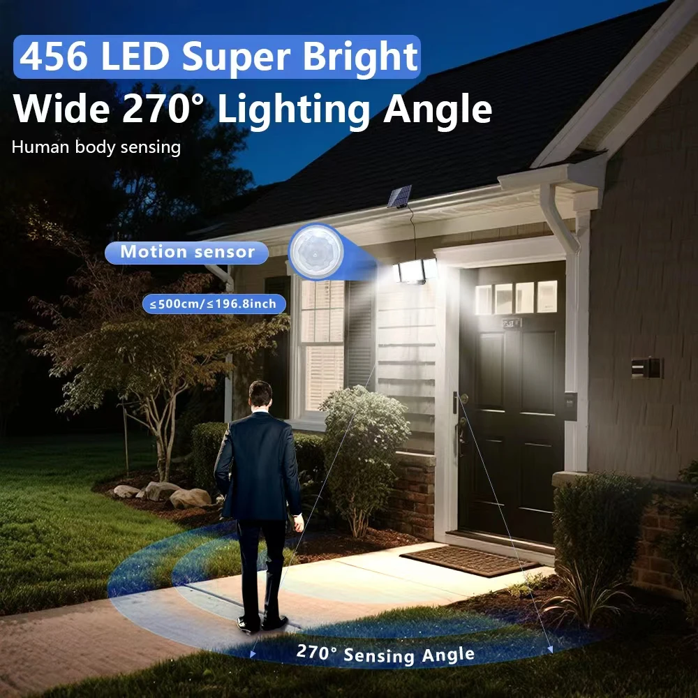 456 LEDs Solar Spotlight With Motion Sensor, Outdoor Flood Lamp, 3 Modes IP65 Garden Light , Courtyard Decorative Camping Lights