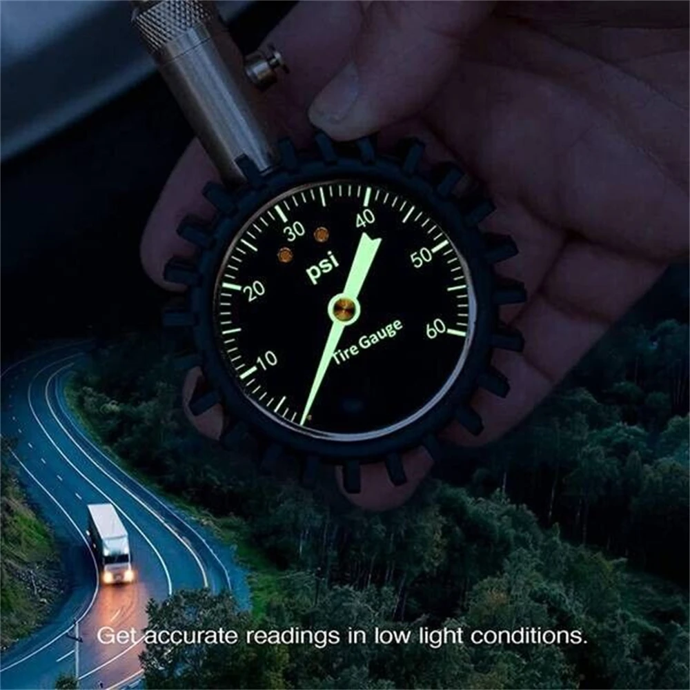 2PCS Tire Pressure Gauge - (0-60 PSI) Heavy Duty, Accurate with Glow Dial Fr Car Bike