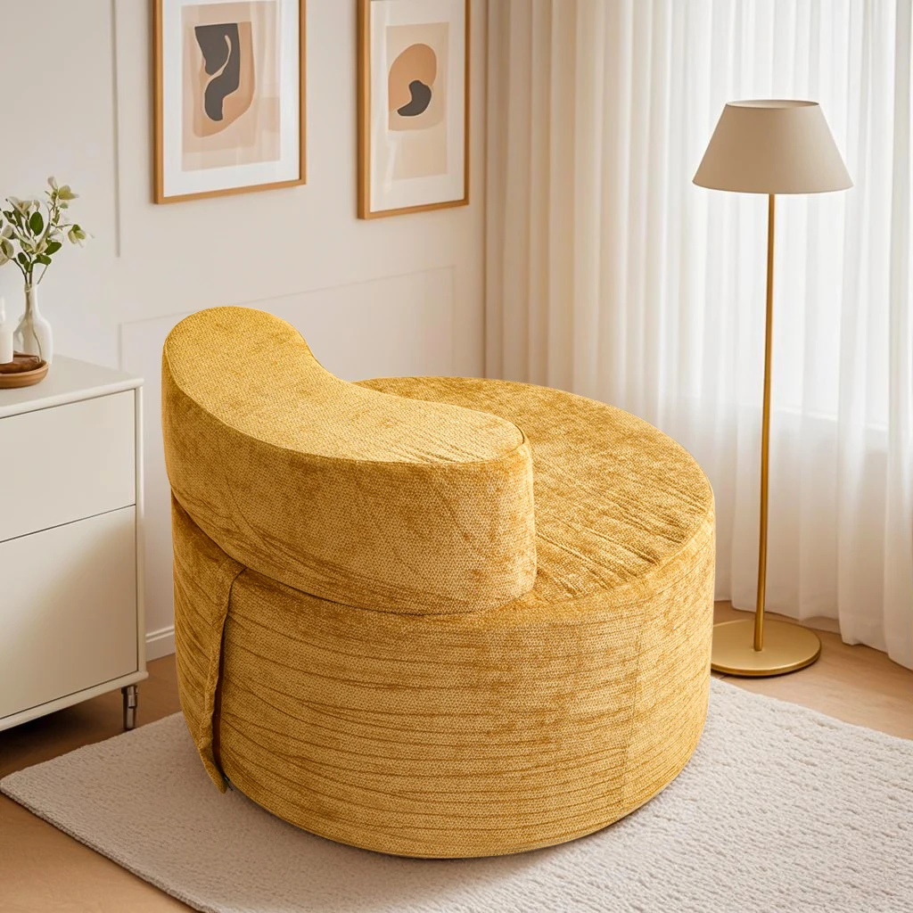 Compressed beanbag sofa, comfortable and skin-friendly chenille fabric, high-elasticity foam single sofa chair