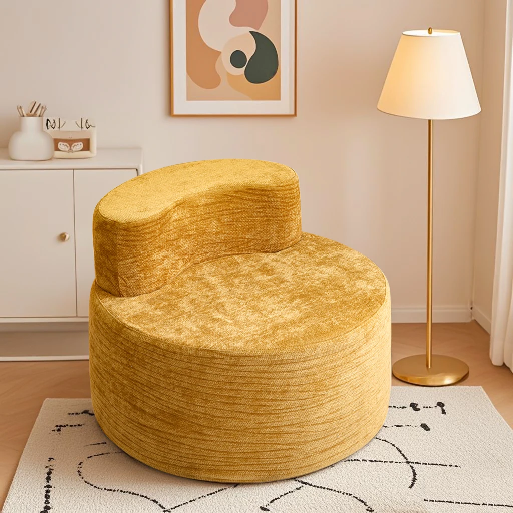 Compressed beanbag sofa, comfortable and skin-friendly chenille fabric, high-elasticity foam single sofa chair
