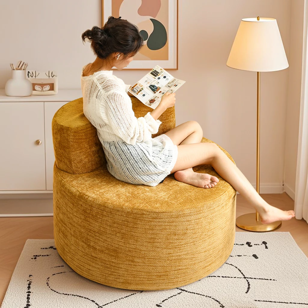 Compressed beanbag sofa, comfortable and skin-friendly chenille fabric, high-elasticity foam single sofa chair