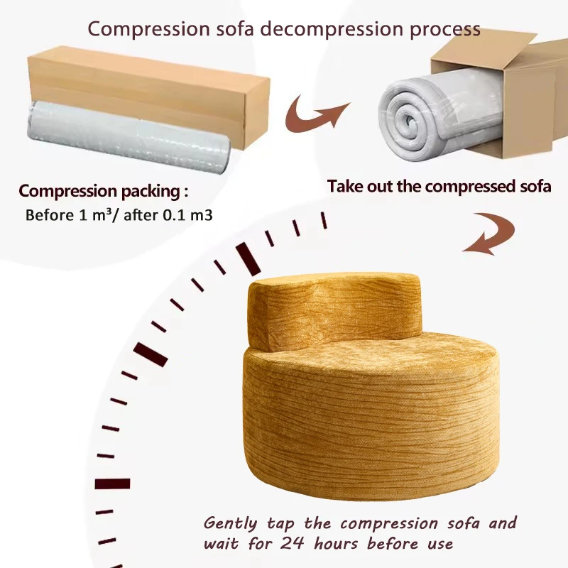 Compressed beanbag sofa, comfortable and skin-friendly chenille fabric, high-elasticity foam single sofa chair