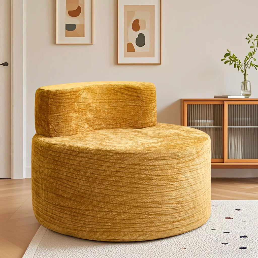 Compressed beanbag sofa, comfortable and skin-friendly chenille fabric, high-elasticity foam single sofa chair