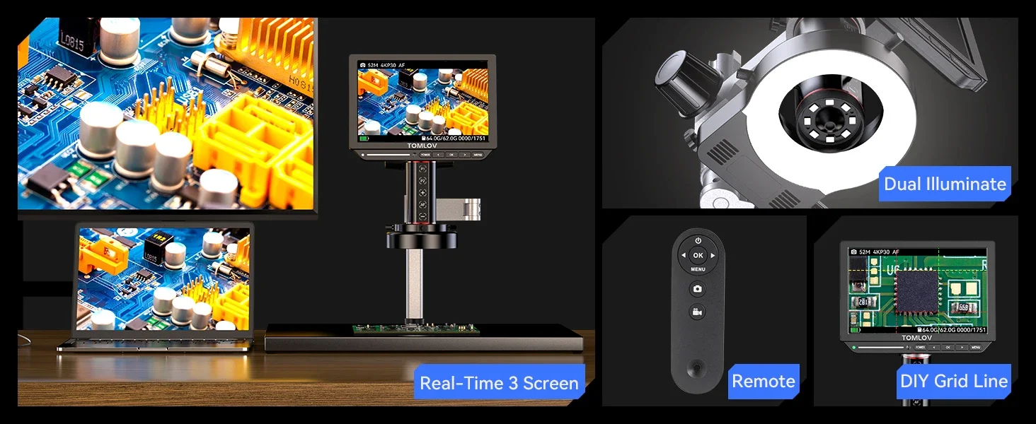 TOMLOV Autofocus Microscope TM4K-AF Max 4K Digital Microscopes HDMI 10.1' Soldering Microscopio LED Light for Electronic Repair