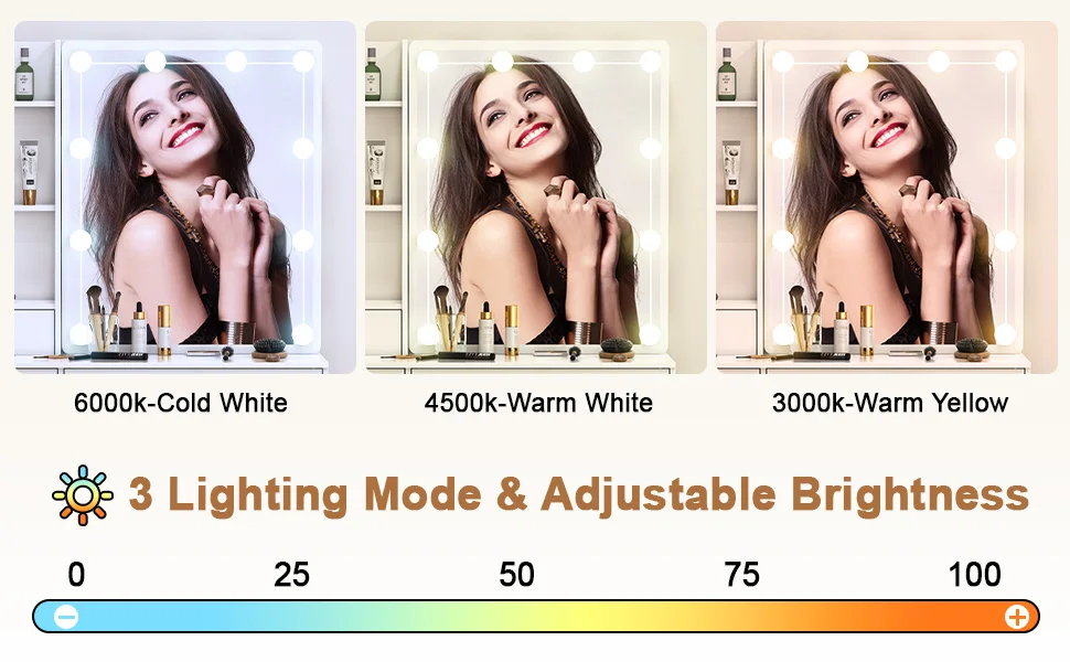 Teousev Dressing Desk Makeup Vanity NEW Dimmable 10 LED Bulbs Mirror Storage Organizer Bedroom White Makeup Dresser Table