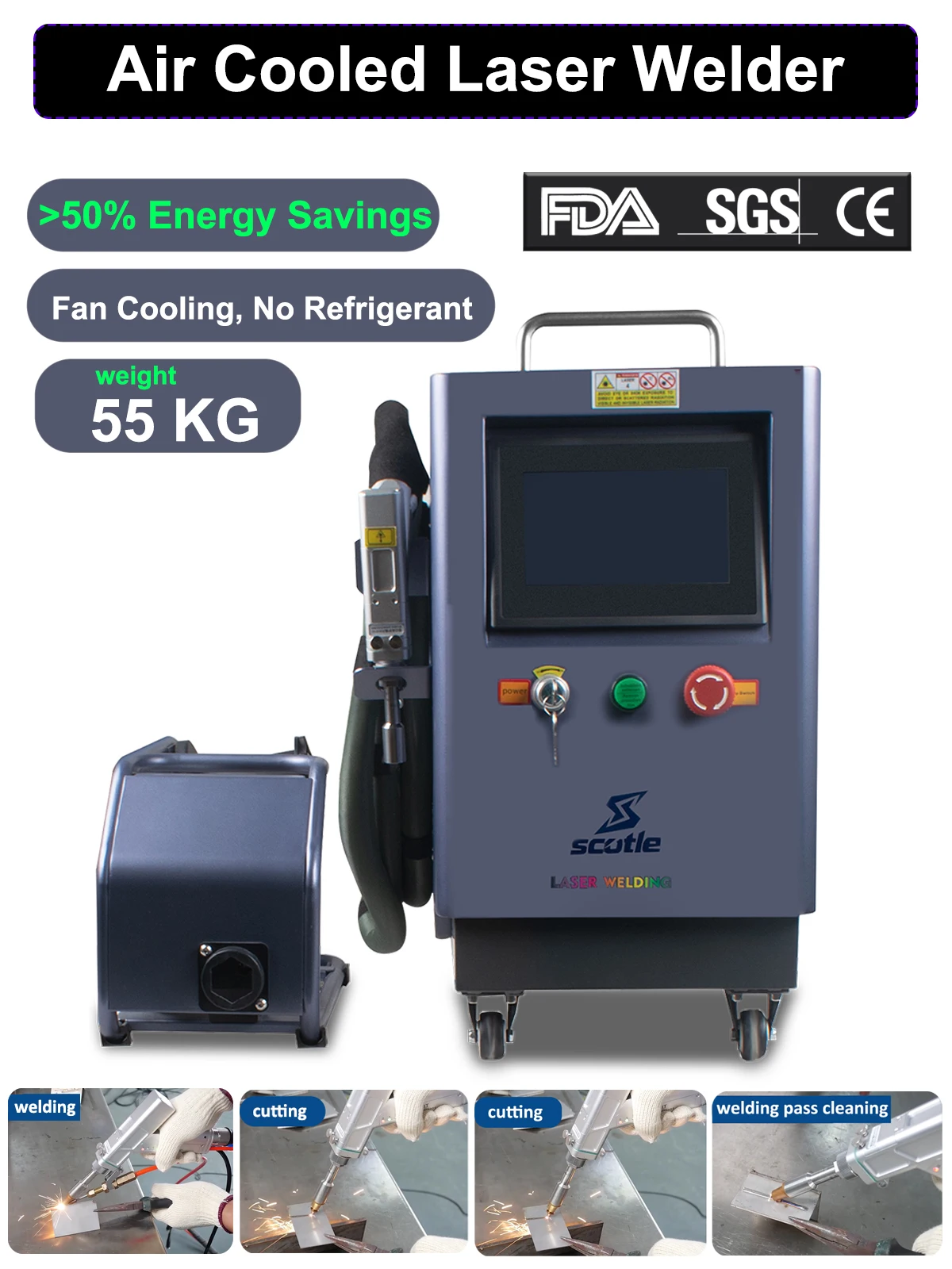 2000W Air Cooled Laser Welder 4 in 1 Strong Cutting Welding Cleaning for Metal Fiber Laser Welding Machine Solder Air Cooling