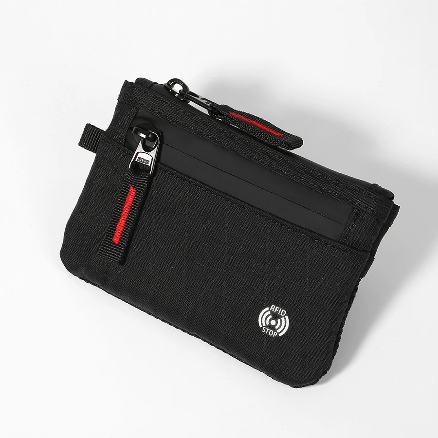 Luxury Rfid Credit Card Holder Anti Theft Slim Key Card Case with Carabiner Nylon Coin Purse Male Purse