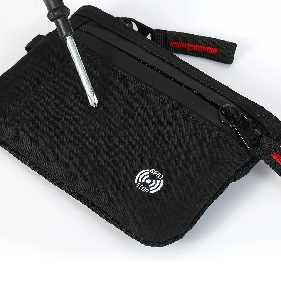 Luxury Rfid Credit Card Holder Anti Theft Slim Key Card Case with Carabiner Nylon Coin Purse Male Purse