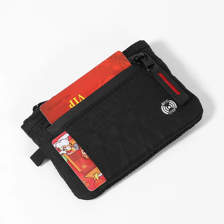 Luxury Rfid Credit Card Holder Anti Theft Slim Key Card Case with Carabiner Nylon Coin Purse Male Purse