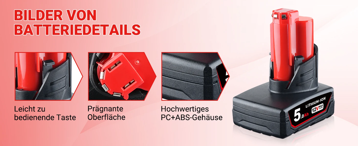 VANON 1/2/4Pack M12 5.0Ah 12V Replace for Milwaukee MWL1803 48-11-2401 48-11-2402 48-11-2420 Cordless Power Tools Battery pin