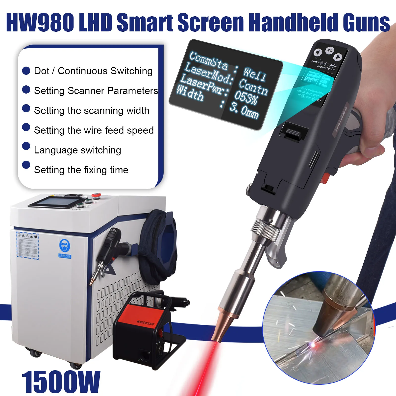 Raycus 1500W Laser Welder Handheld 4-in-1 Fiber Laser Welding Cutting Cleaning Soldering Machine for Metal