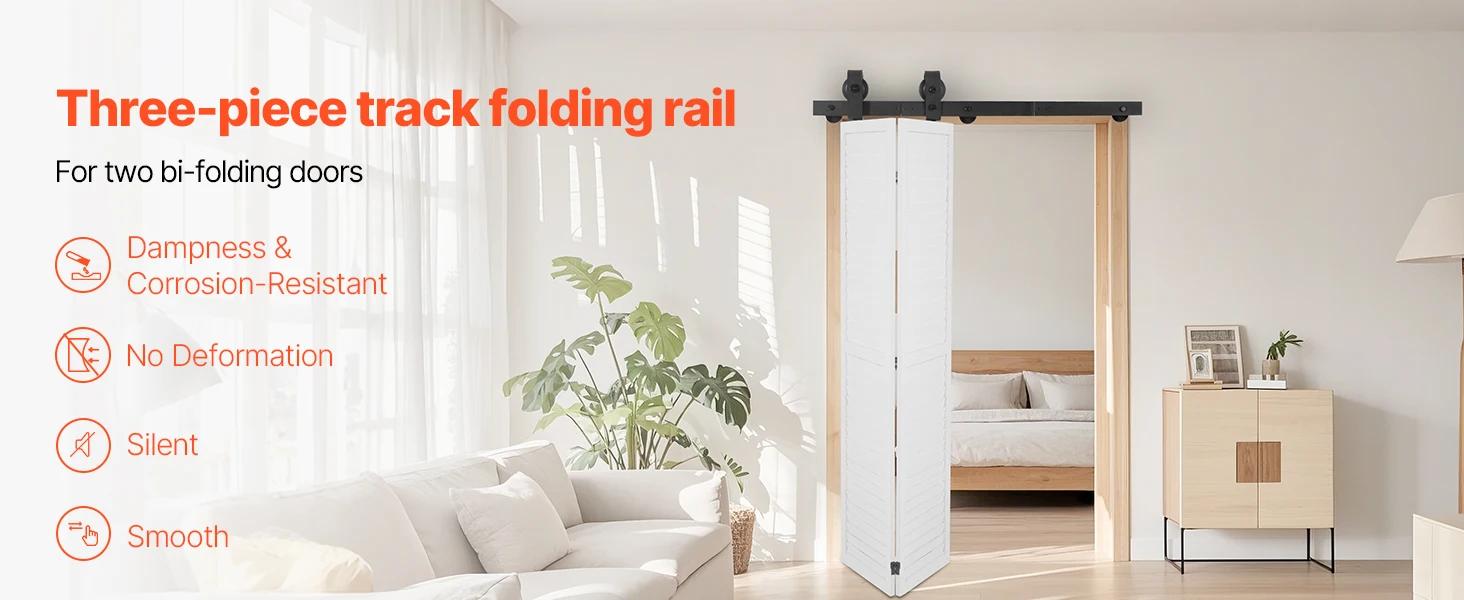SucceBuy Bi-Folding Sliding Barn Door Hardware Track Kit Top Mount Track Kit Slide Smoothly & Quietly Easy to Install for Closet