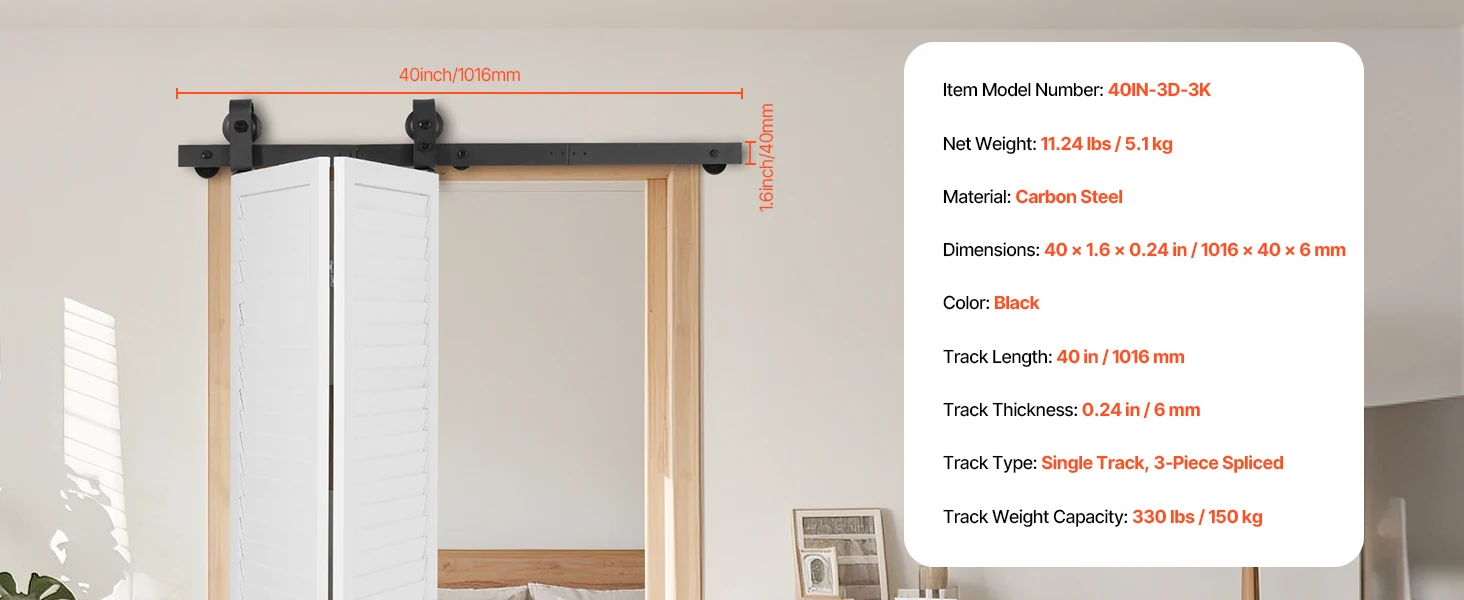 SucceBuy Bi-Folding Sliding Barn Door Hardware Track Kit Top Mount Track Kit Slide Smoothly & Quietly Easy to Install for Closet