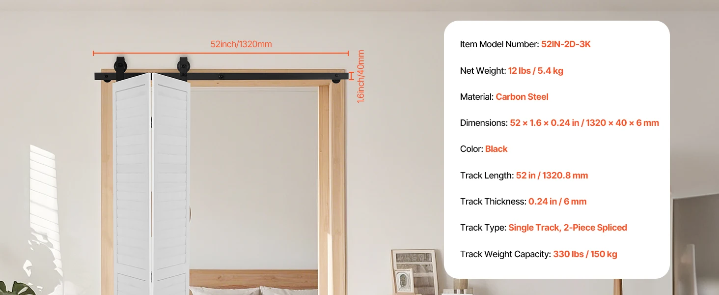 SucceBuy Bi-Folding Sliding Barn Door Hardware Track Kit Top Mount Track Kit Slide Smoothly & Quietly Easy to Install for Closet