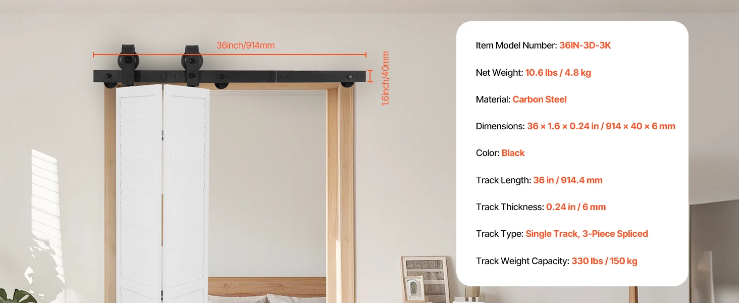 SucceBuy Bi-Folding Sliding Barn Door Hardware Track Kit Top Mount Track Kit Slide Smoothly & Quietly Easy to Install for Closet