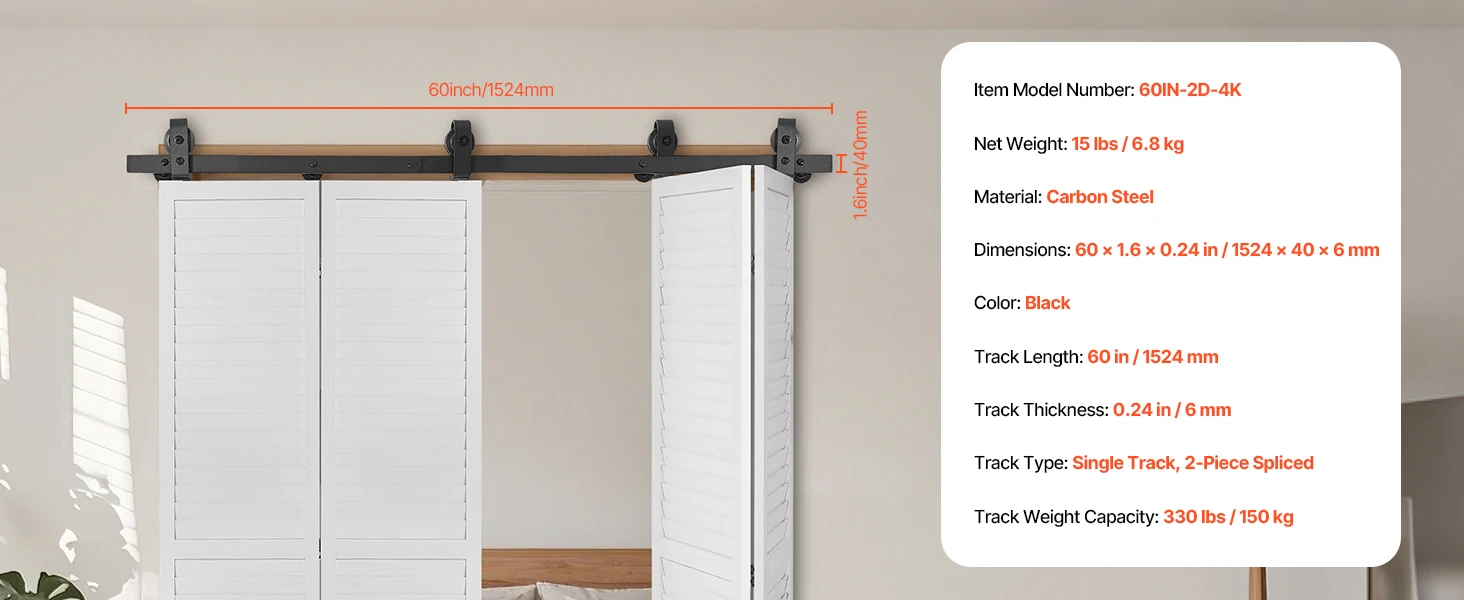 SucceBuy Bi-Folding Sliding Barn Door Hardware Track Kit Top Mount Track Kit Slide Smoothly & Quietly Easy to Install for Closet
