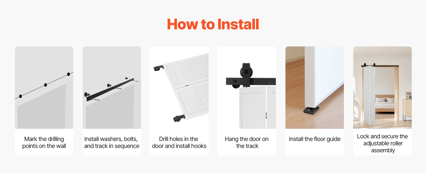 SucceBuy Bi-Folding Sliding Barn Door Hardware Track Kit Top Mount Track Kit Slide Smoothly & Quietly Easy to Install for Closet