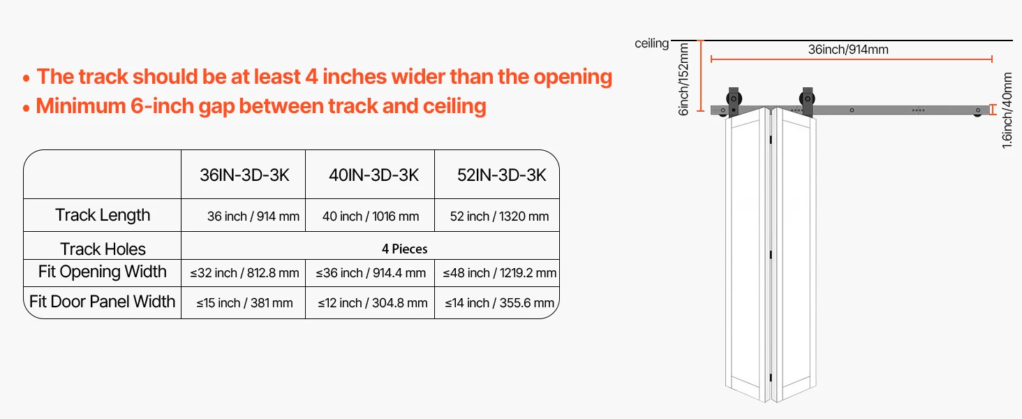 SucceBuy Bi-Folding Sliding Barn Door Hardware Track Kit Top Mount Track Kit Slide Smoothly & Quietly Easy to Install for Closet