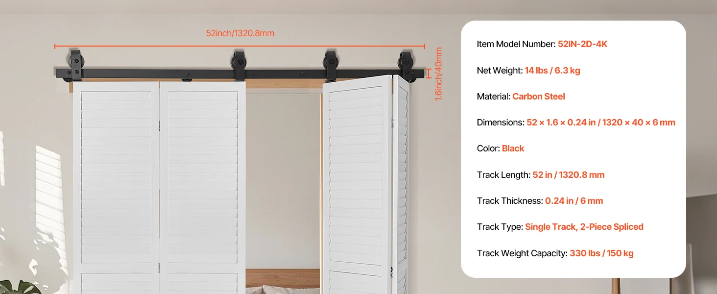 SucceBuy Bi-Folding Sliding Barn Door Hardware Track Kit Top Mount Track Kit Slide Smoothly & Quietly Easy to Install for Closet