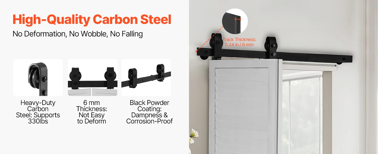 SucceBuy Bi-Folding Sliding Barn Door Hardware Track Kit Top Mount Track Kit Slide Smoothly & Quietly Easy to Install for Closet