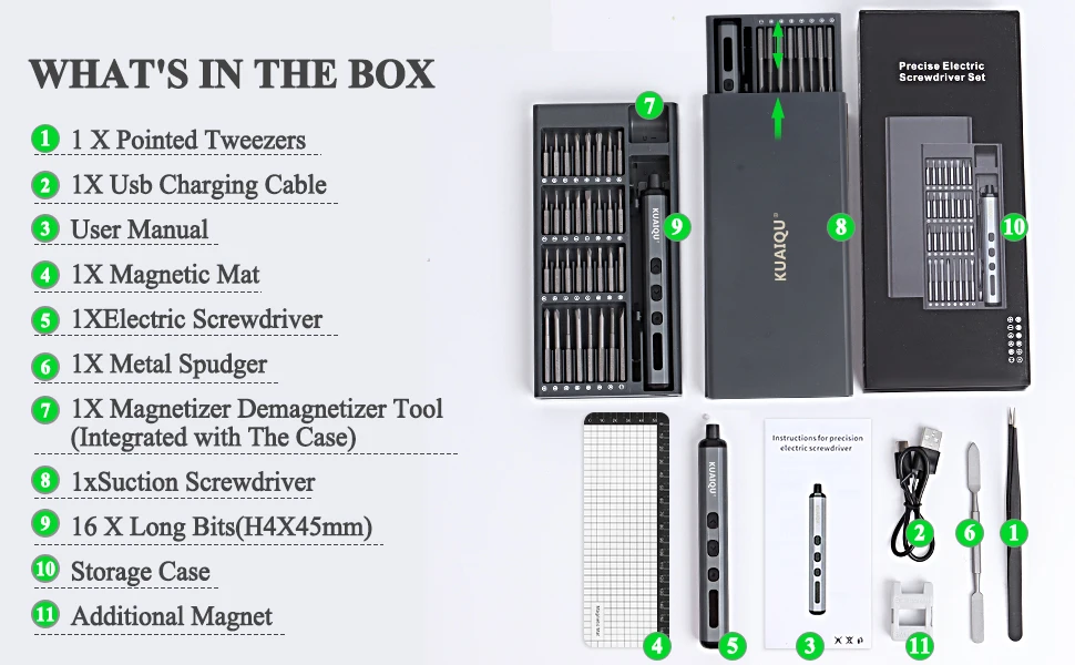 KUAIQU 68 in 1 Precision Electric Screwdriver Set Magnetic Screwdriver 5 Torque Rechargeable Screwdriver iPhone Disassemb Repair