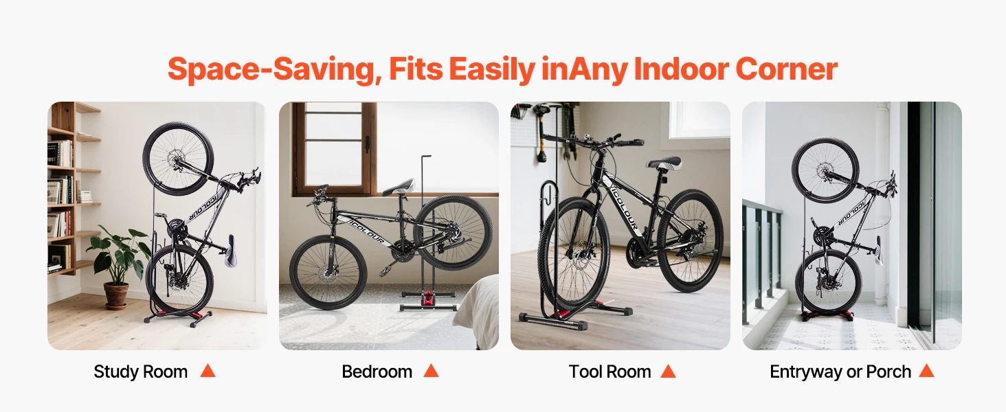 SucceBuy Bike Rack Upright Bike Stand Floor for 16 to 27.5 In Mountain&Road Bikes for Secure Parking and Storage in Garage Black