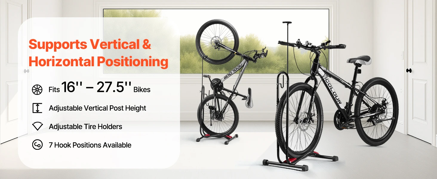 SucceBuy Bike Rack Upright Bike Stand Floor for 16 to 27.5 In Mountain&Road Bikes for Secure Parking and Storage in Garage Black