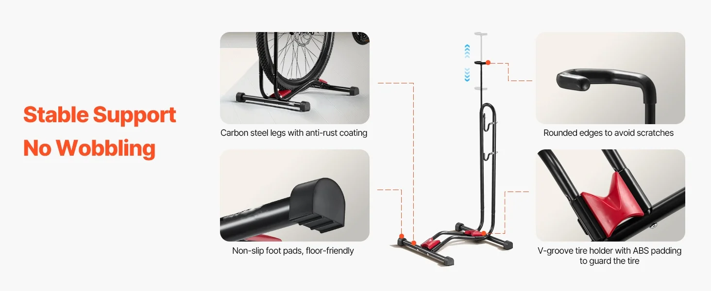 SucceBuy Bike Rack Upright Bike Stand Floor for 16 to 27.5 In Mountain&Road Bikes for Secure Parking and Storage in Garage Black