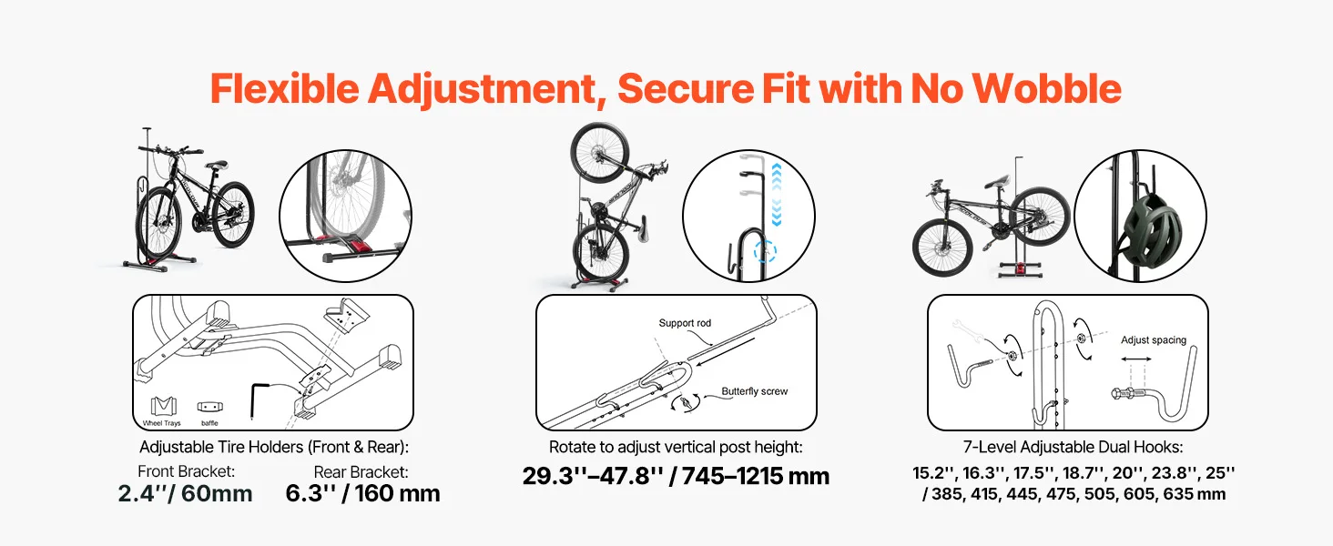 SucceBuy Bike Rack Upright Bike Stand Floor for 16 to 27.5 In Mountain&Road Bikes for Secure Parking and Storage in Garage Black