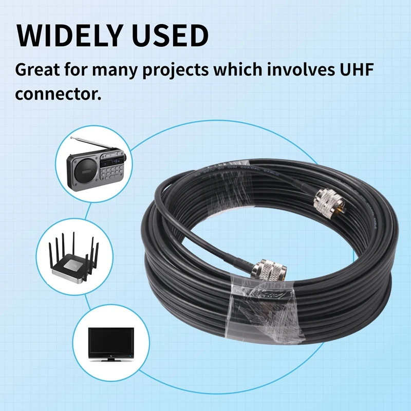15M UHF Coaxial Cable RG58 Coax Cable PL259 Cable 50 Ohms CB Radio Antenna Cable UHF Male To UHF Male Low Loss UHF