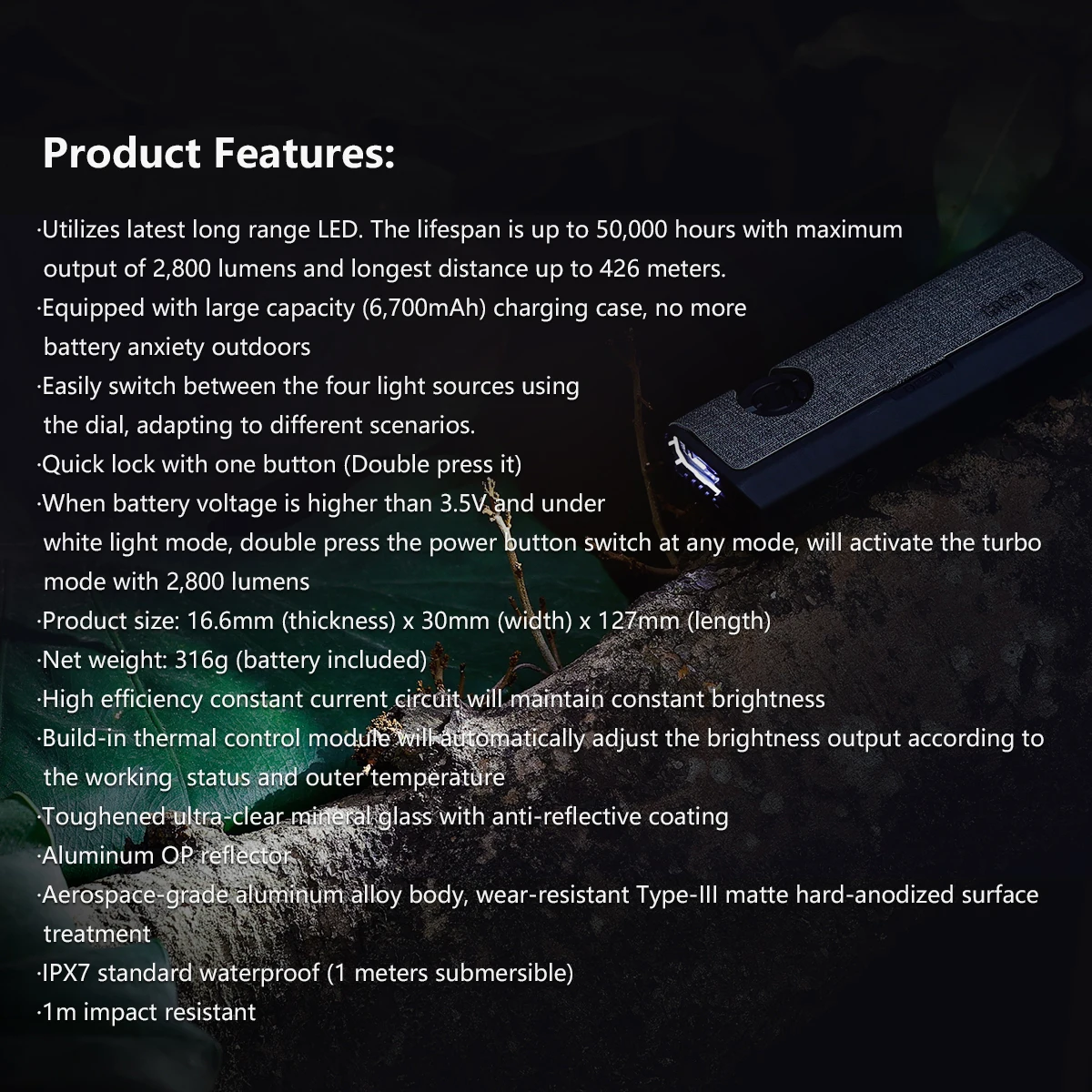 IMALENT GR35 Rechargeable EDC Flat Flashlight with Type-C Charging Case (White LED Combo 2800 Lumen Portable Light) for Camping